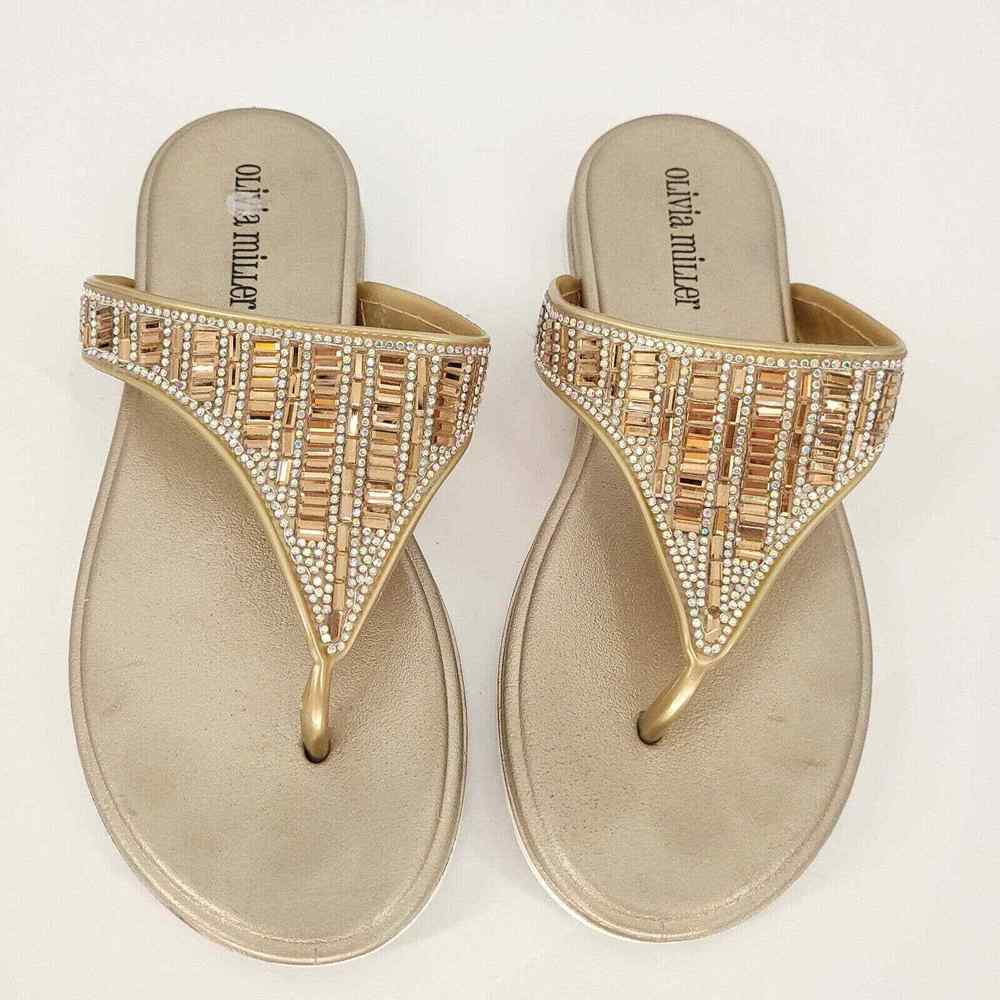 Olivia Miller Gold Metallic Beaded Sparkly Thong Sandal Size 7